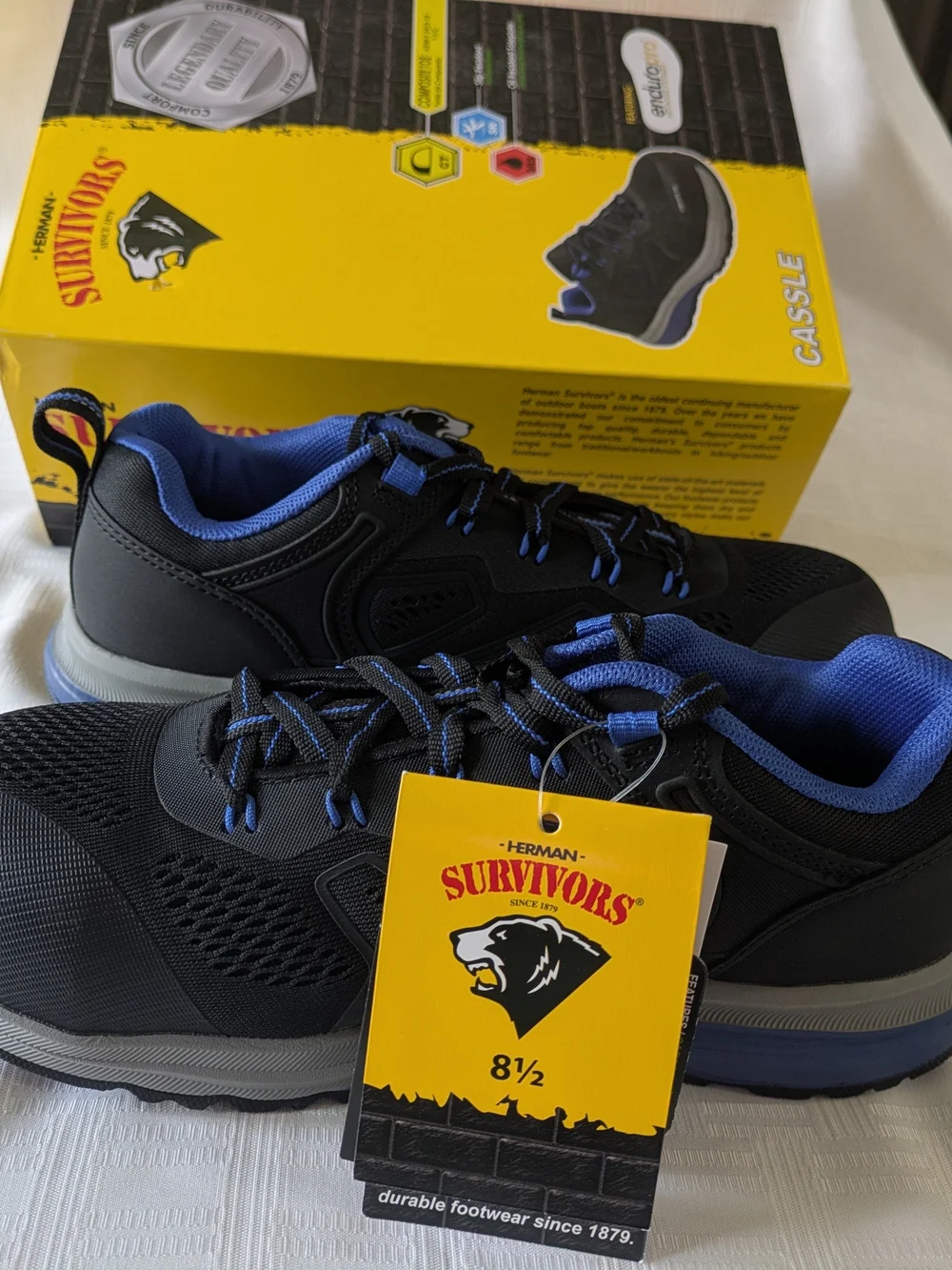 ​Herman Survivors Cassle Womens Composite Toe Work Shoes Black Blue Size 8.5 NWT